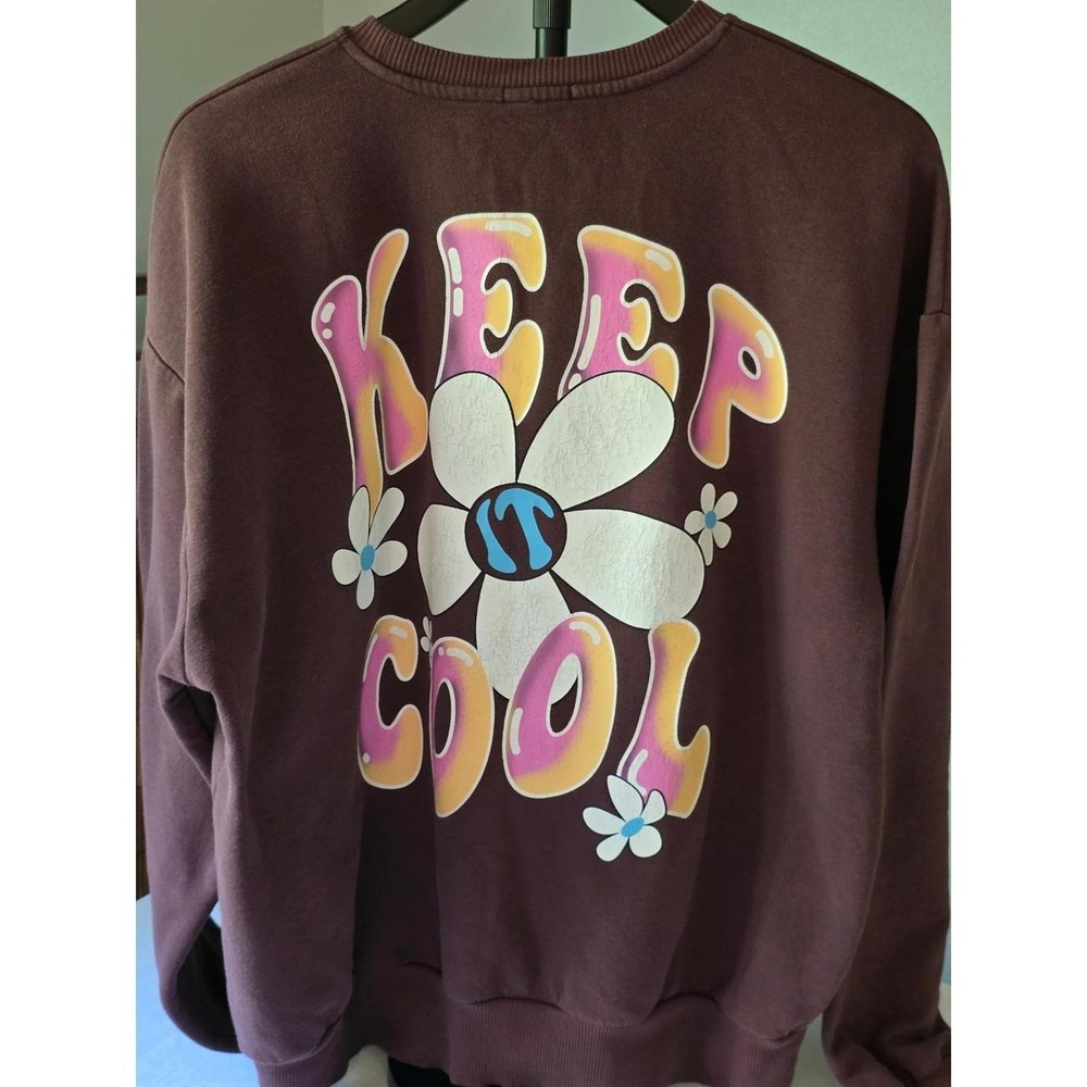 Stradivarius Brown Keep It Cool Daisy Graphic Oversized Sweatshirt Large